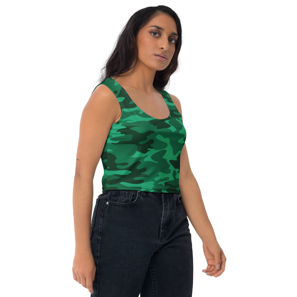 Women's Green Camouflage Buttery Soft Crop Top- Quick-Drying UPF 50+ Stretch Top