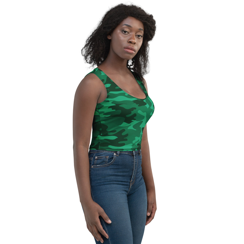 Women's Green Camouflage Buttery Soft Crop Top- Quick-Drying UPF 50+ Stretch Top