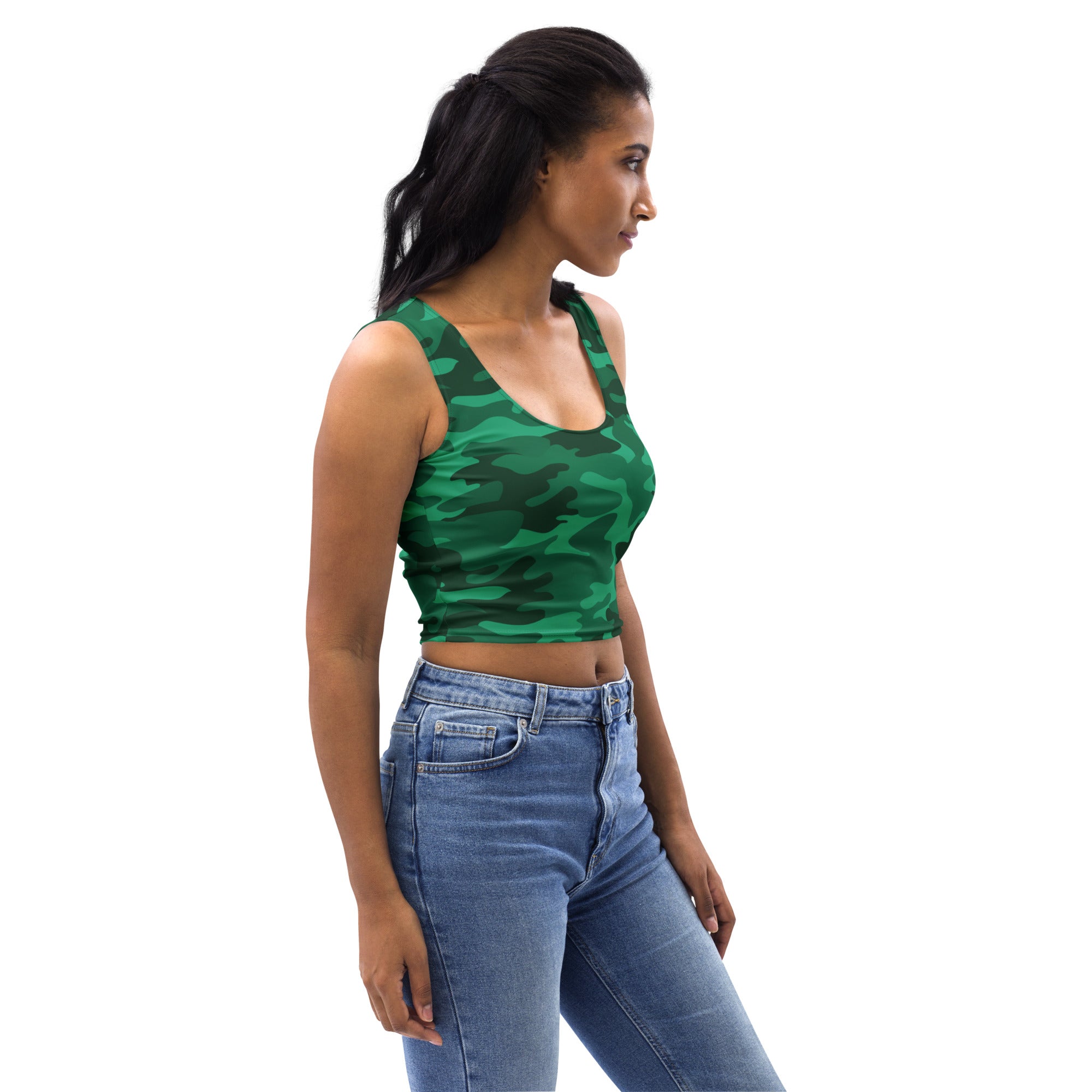 Women's Green Camouflage Buttery Soft Crop Top- Quick-Drying UPF 50+ Stretch Top