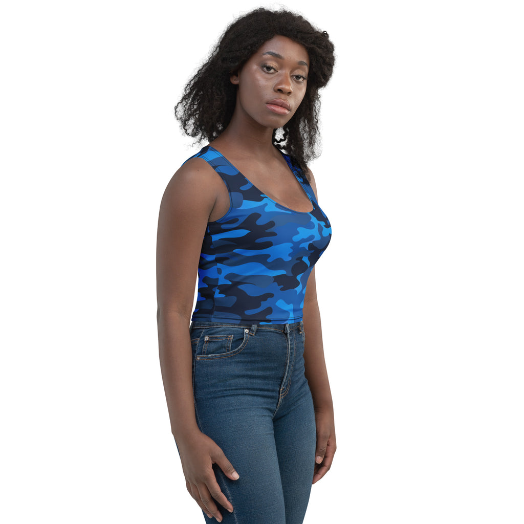Women's Blue Camouflage Buttery Soft Crop Top- Quick-Drying UPF 50+ Stretch Top