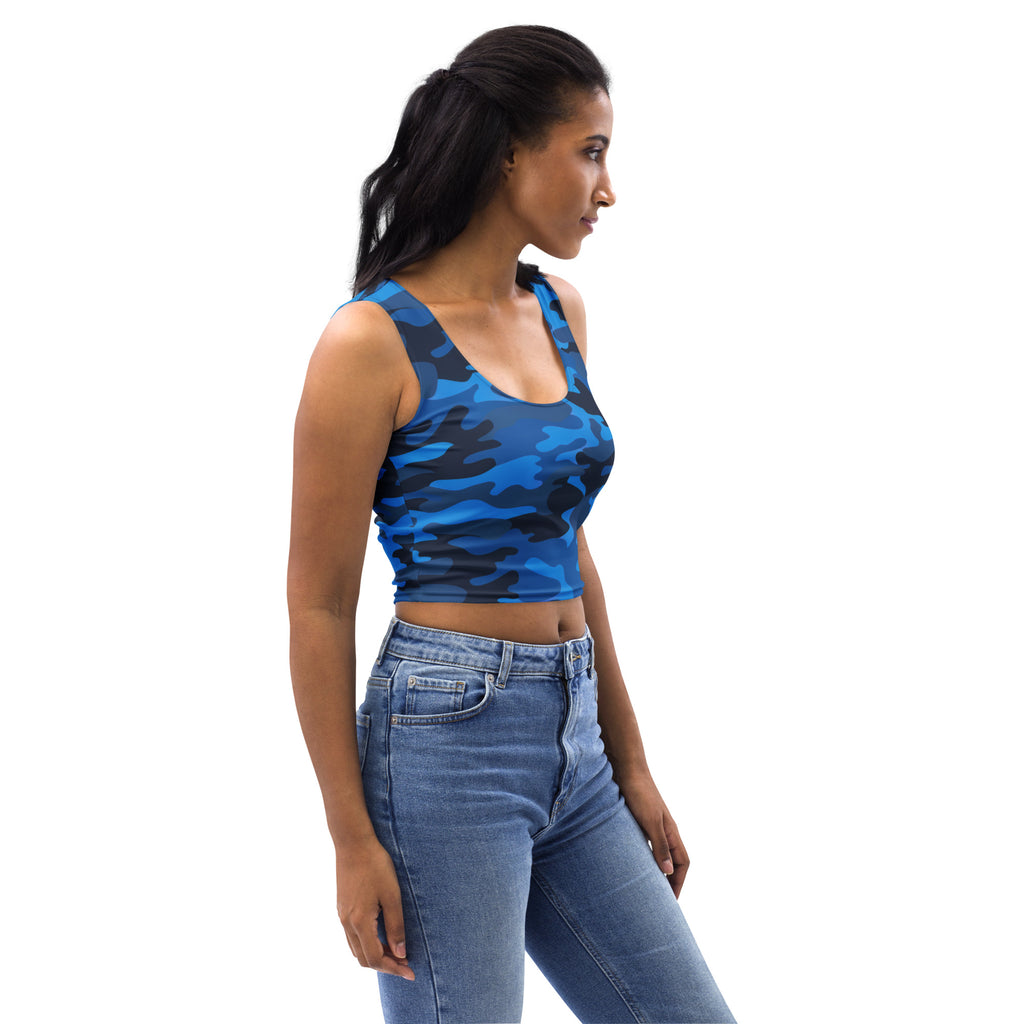 Women's Blue Camouflage Buttery Soft Crop Top- Quick-Drying UPF 50+ Stretch Top