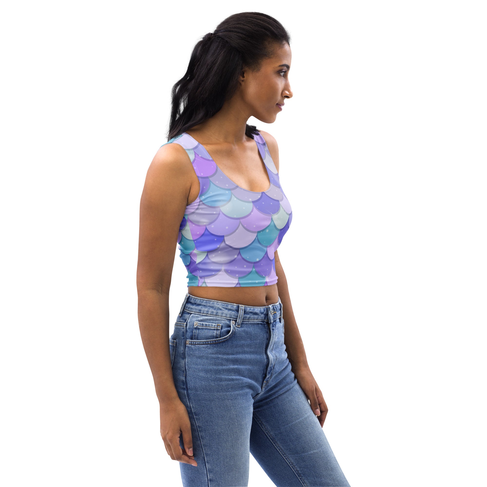 Women's Purple Mermaid Buttery Soft Crop Top- Quick-Drying UPF 50+ Stretch Top