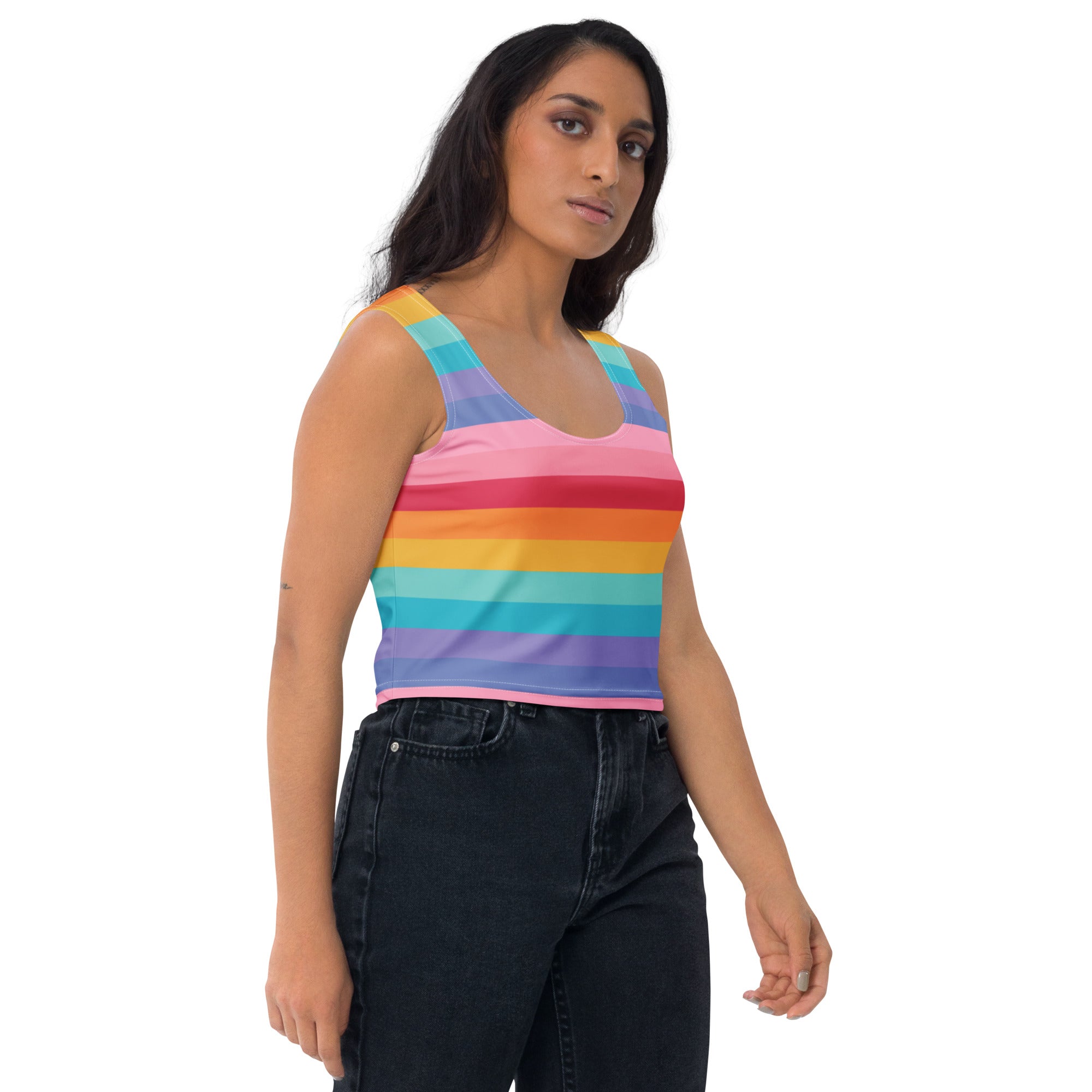 Women's Bright Striped Rainbow Buttery Soft Crop Top- Quick-Drying UPF 50+ Stretch Top