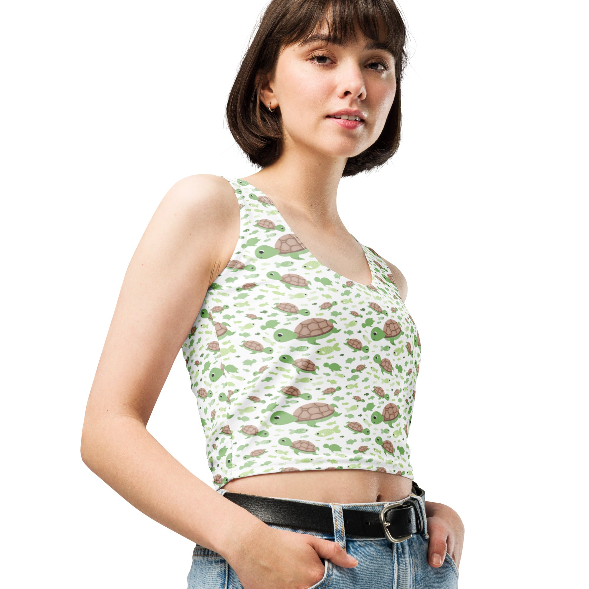 Women's Green Sea Turtles Buttery Soft Crop Top- Quick-Drying UPF 50+ Stretch Top