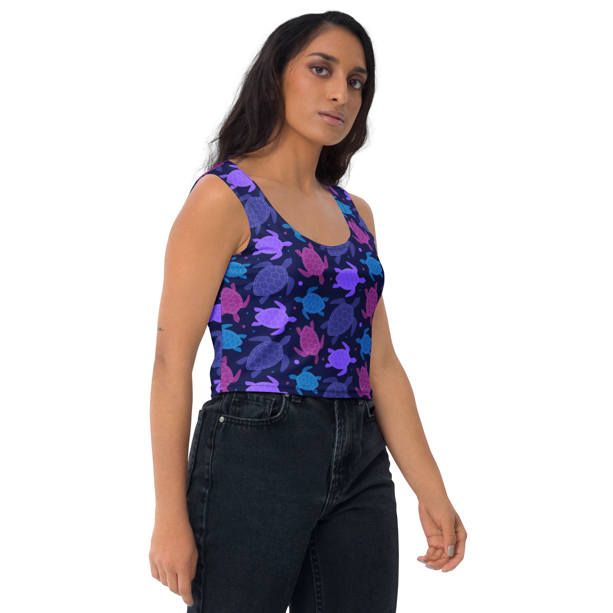 Women's Purple Sea Turtle Buttery Soft Crop Top- Quick-Drying UPF 50+ Stretch Top