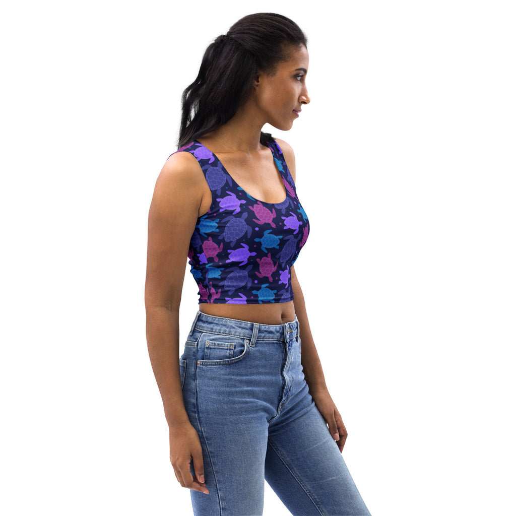 Women's Purple Sea Turtle Buttery Soft Crop Top- Quick-Drying UPF 50+ Stretch Top