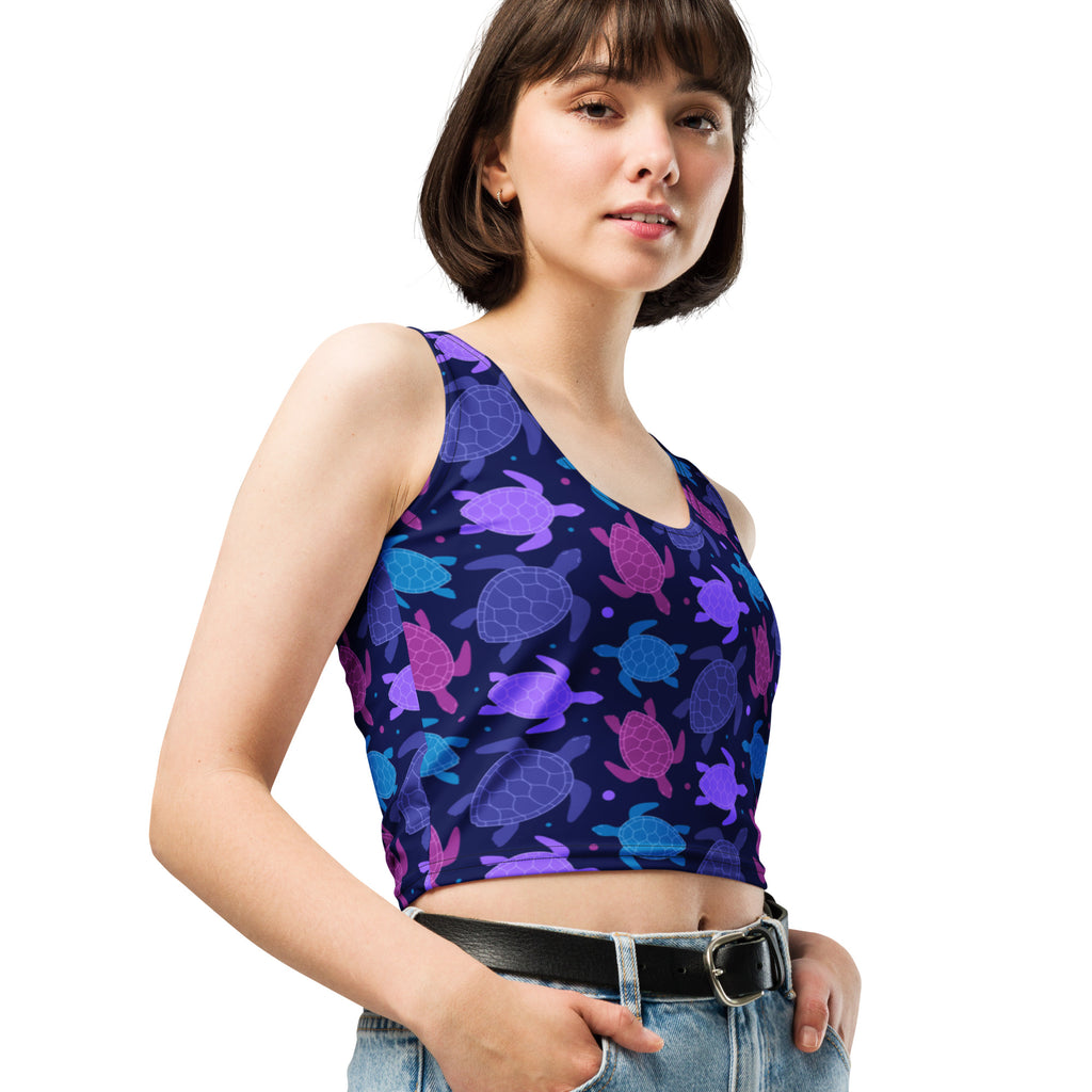 Women's Purple Sea Turtle Buttery Soft Crop Top- Quick-Drying UPF 50+ Stretch Top
