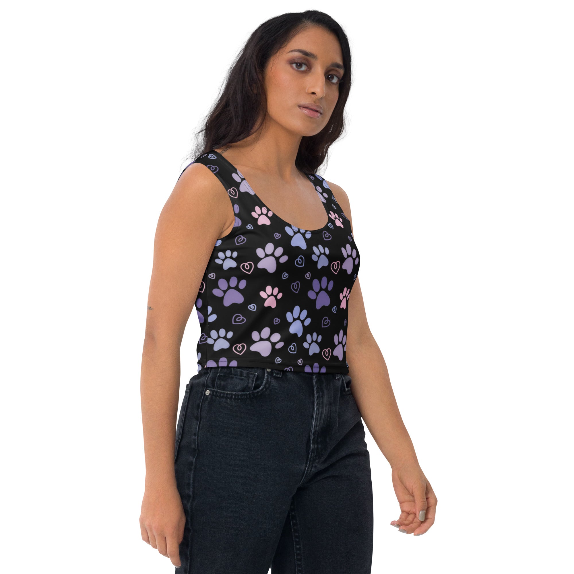 Women's Pastel Paw Print Buttery Soft Crop Top- Quick-Drying UPF 50+ Stretch Top