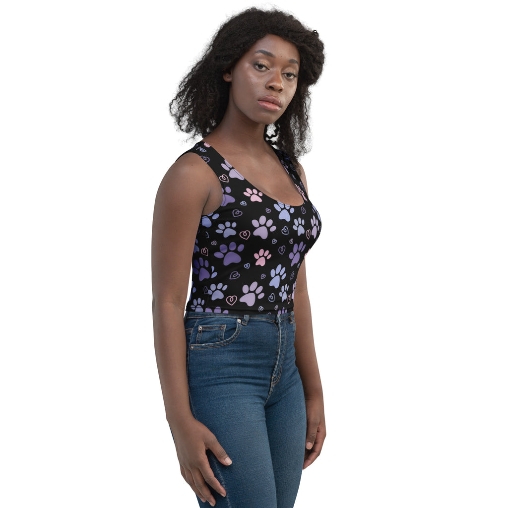 Women's Pastel Paw Print Buttery Soft Crop Top- Quick-Drying UPF 50+ Stretch Top