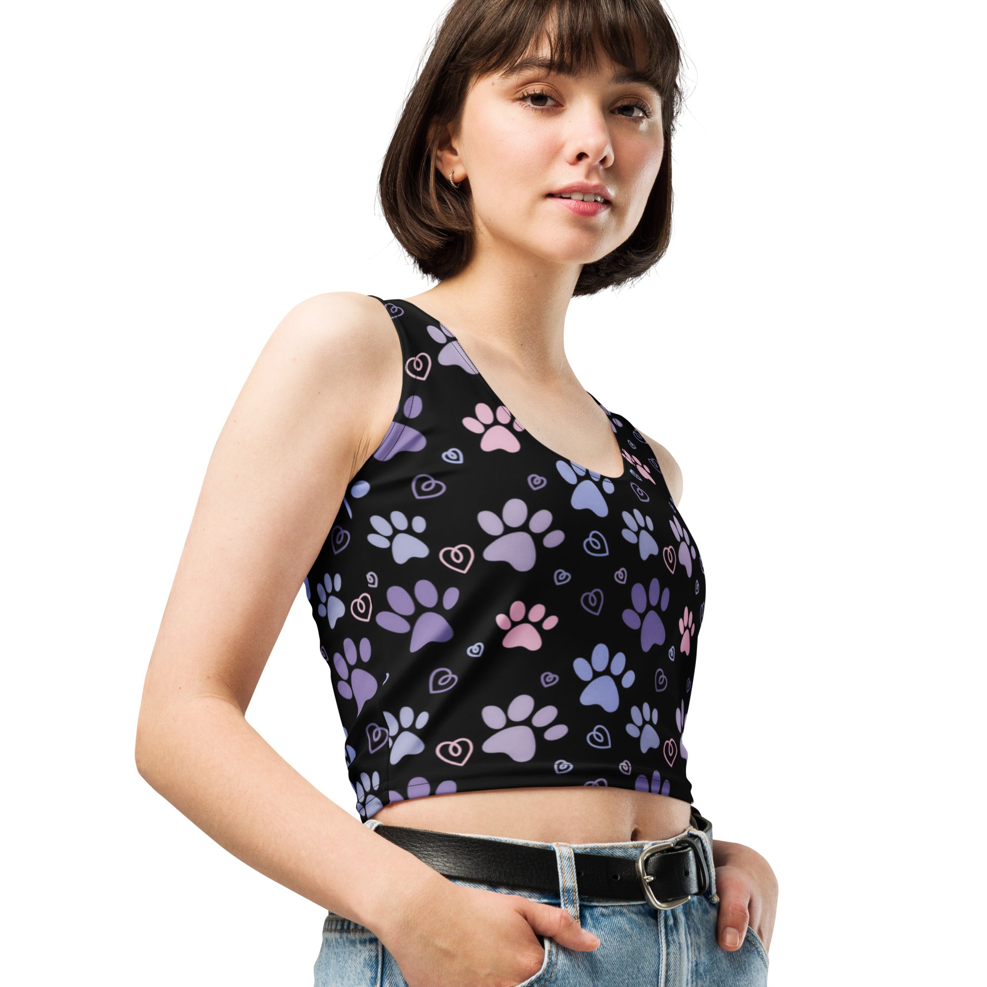 Women's Pastel Paw Print Buttery Soft Crop Top- Quick-Drying UPF 50+ Stretch Top