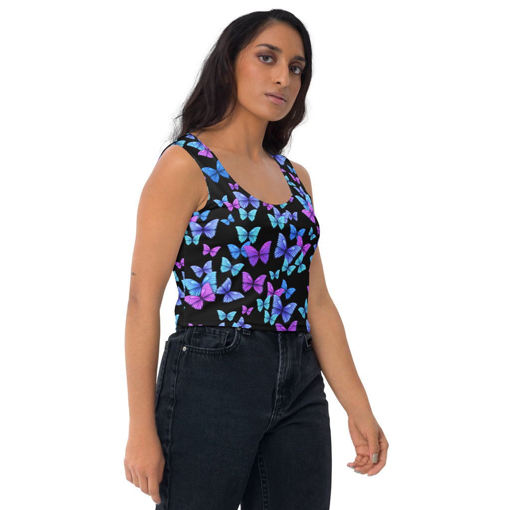 Women's Vibrant Butterfly Buttery Soft Crop Top- Quick-Drying UPF 50+ Stretch Top