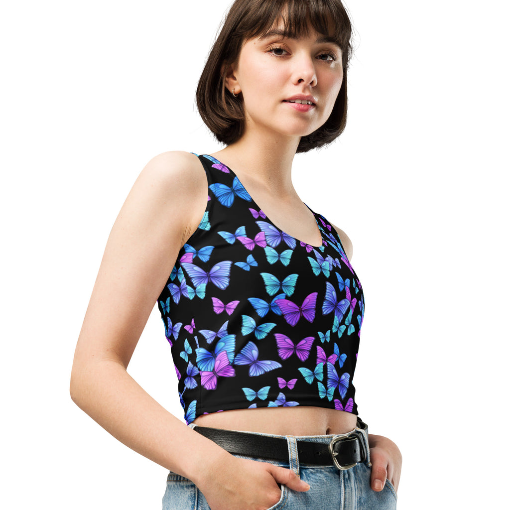 Women's Vibrant Butterfly Buttery Soft Crop Top- Quick-Drying UPF 50+ Stretch Top