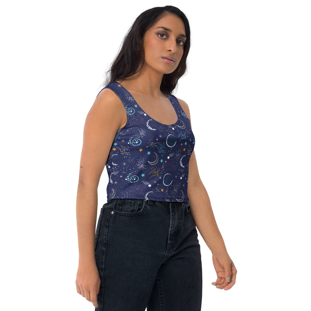 Women's Moon and Stars Buttery Soft Crop Top- Quick-Drying UPF 50+ Stretch Top