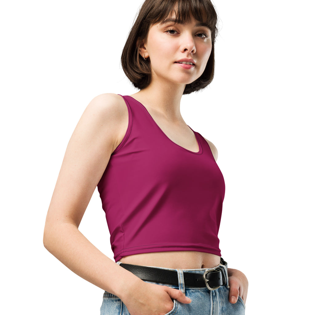 Women's Berry Red Buttery Soft Crop Top- Quick-Drying UPF 50+ Stretch Top