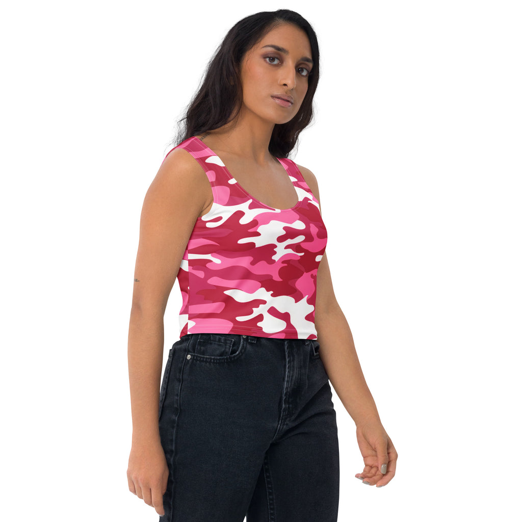 Women's Bright Pink Camouflage Buttery Soft Crop Top- Quick-Drying UPF 50+ Stretch Top