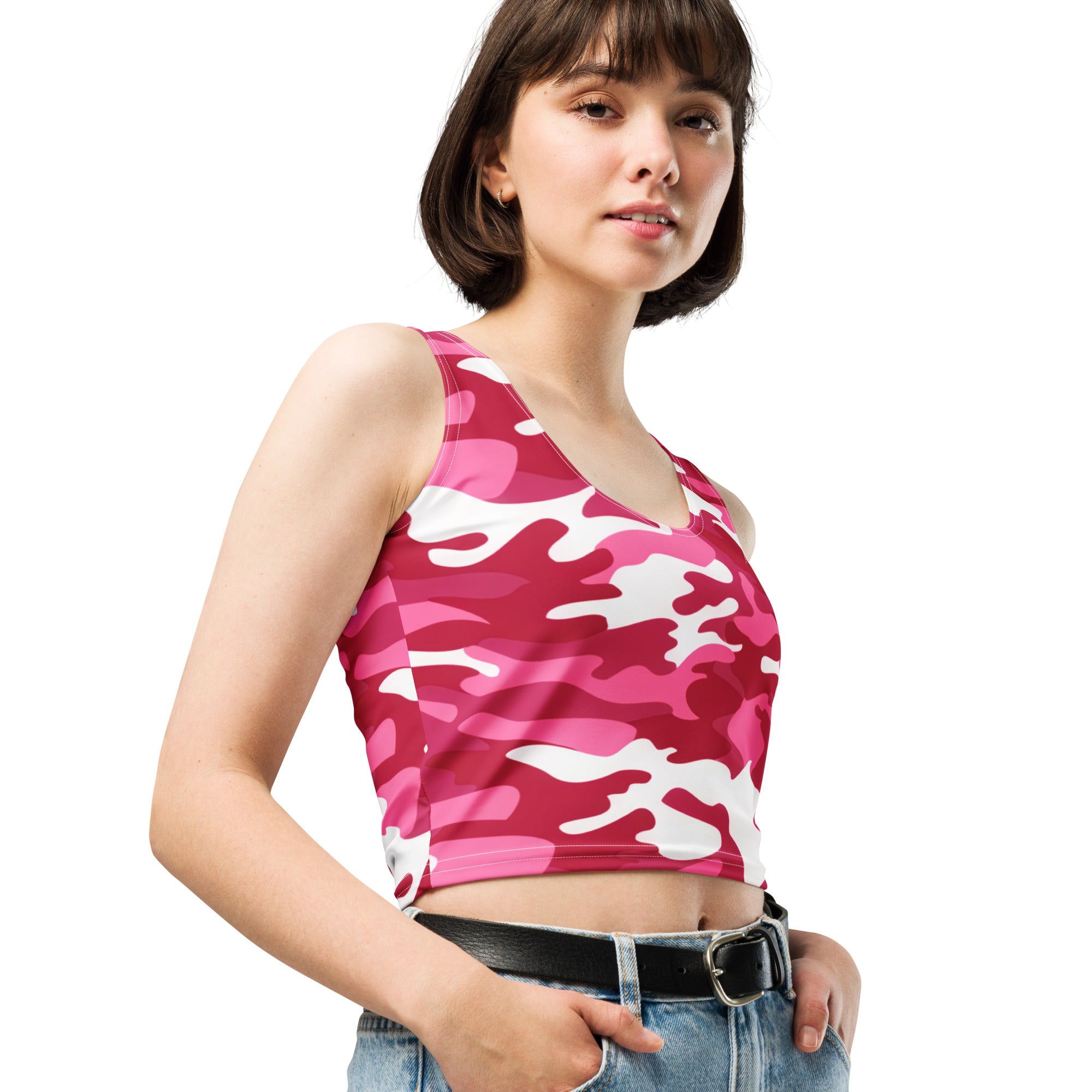 Women's Bright Pink Camouflage Buttery Soft Crop Top- Quick-Drying UPF 50+ Stretch Top