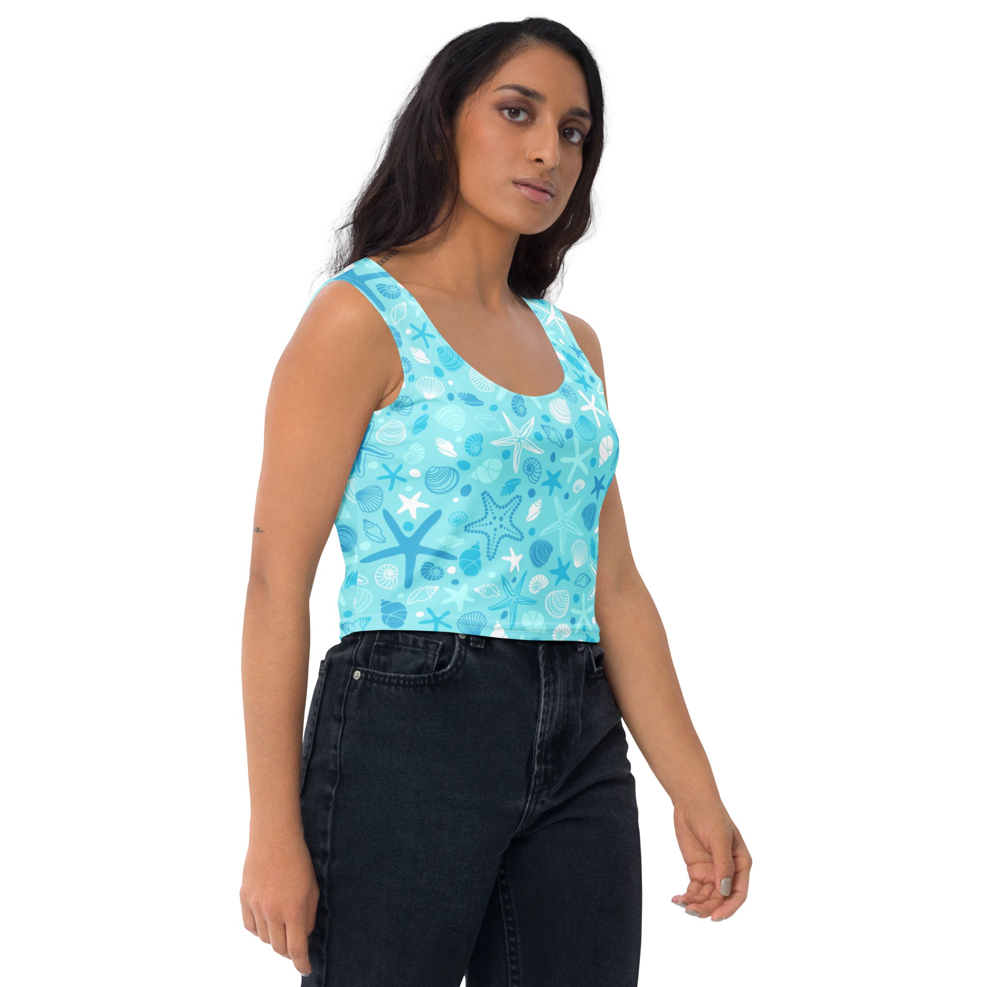 Women's Starfish & Shells Buttery Soft Crop Top- Quick-Drying UPF 50+ Stretch Top