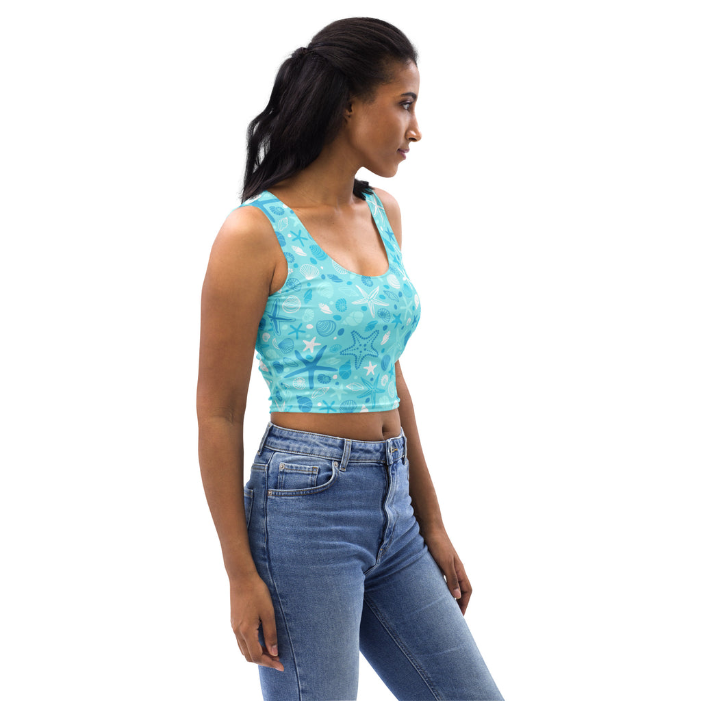 Women's Starfish & Shells Buttery Soft Crop Top- Quick-Drying UPF 50+ Stretch Top