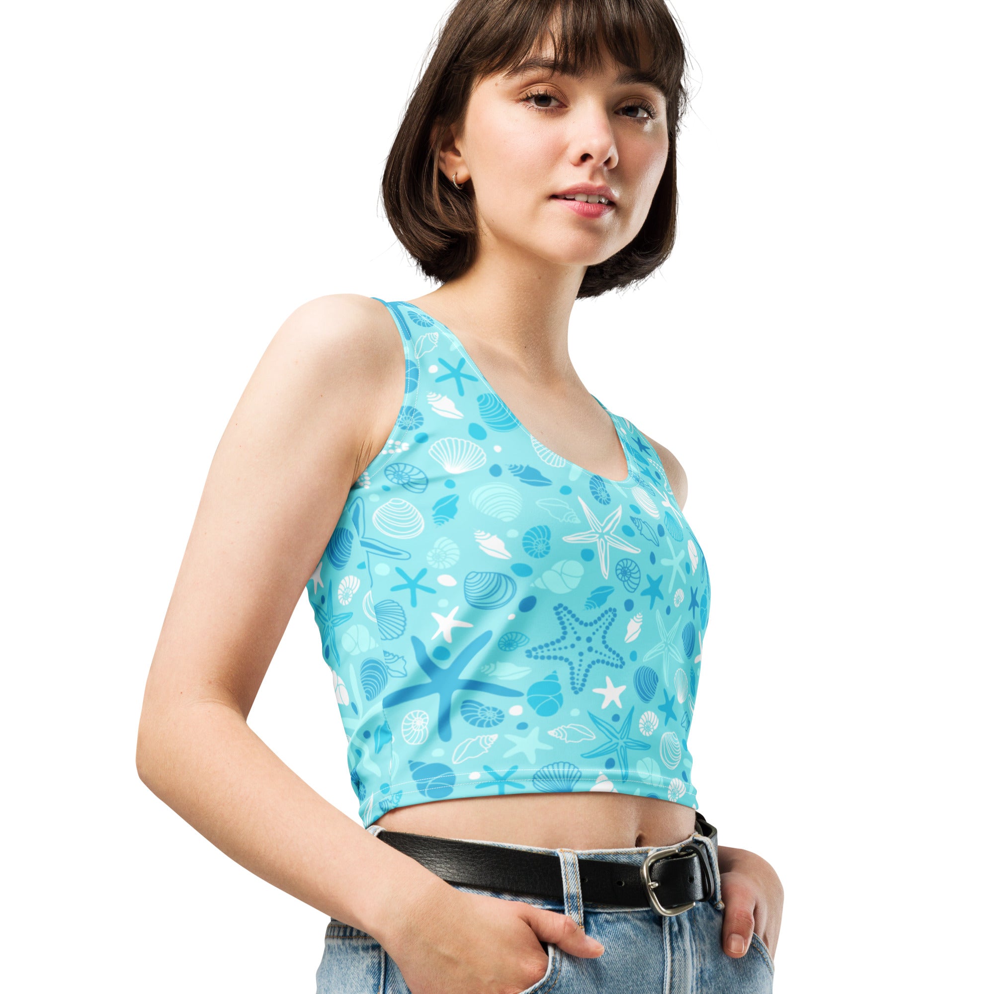 Women's Starfish & Shells Buttery Soft Crop Top- Quick-Drying UPF 50+ Stretch Top