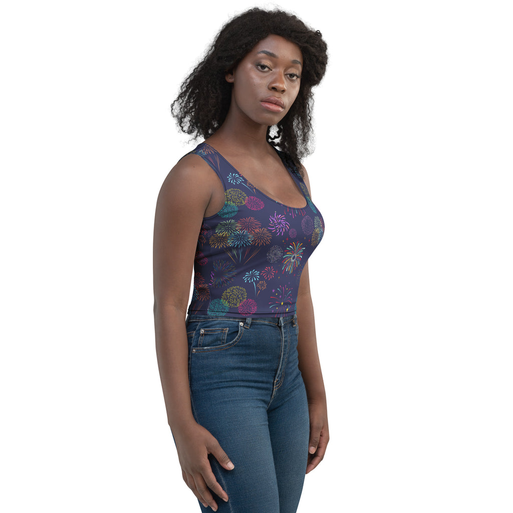 Women's Colorful Fireworks 4th of July Buttery Soft Crop Top- Quick-Drying UPF 50+ Stretch Top