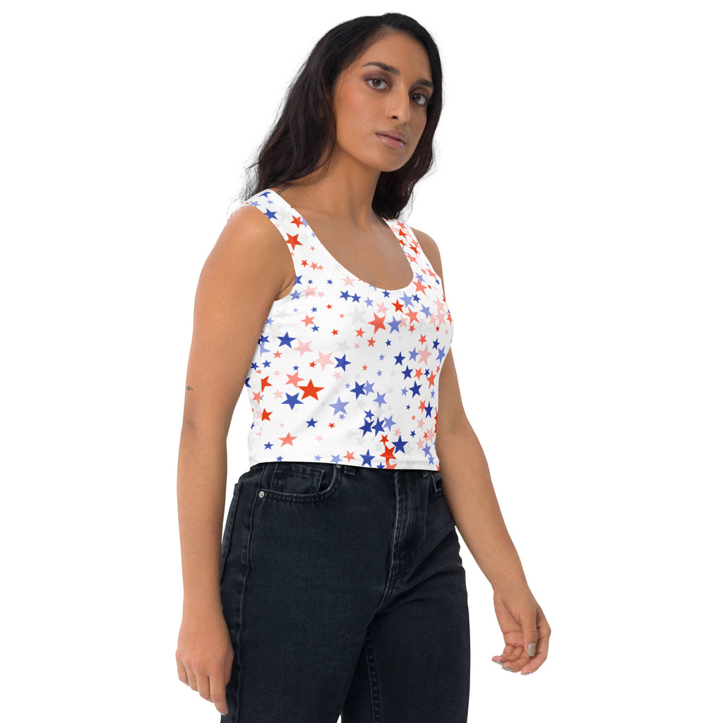 Women's Red White Blue Star Buttery Soft Crop Top- Quick-Drying UPF 50+ Stretch Top