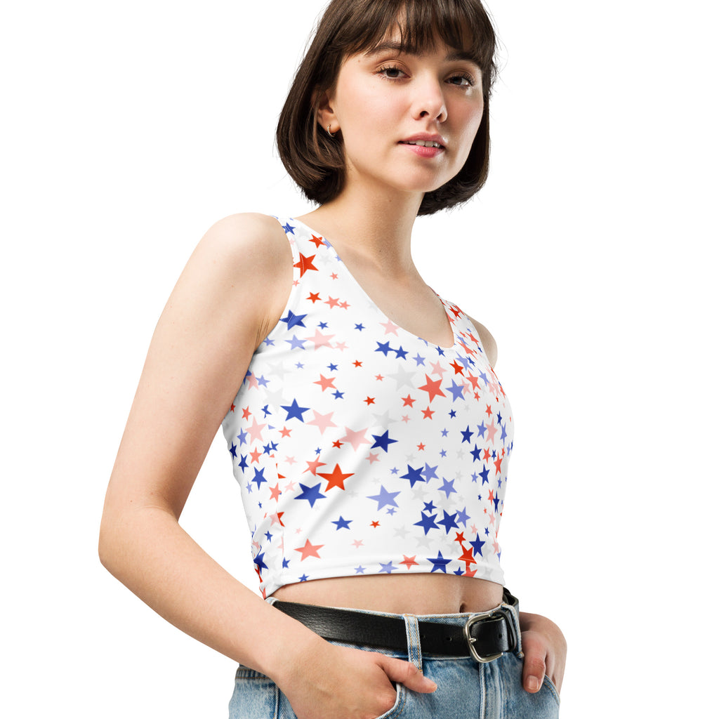 Women's Red White Blue Star Buttery Soft Crop Top- Quick-Drying UPF 50+ Stretch Top