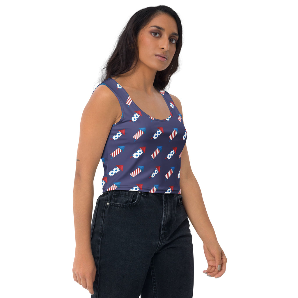 Women's Firework Rockets 4th of July Buttery Soft Crop Top- Quick-Drying UPF 50+ Stretch Top