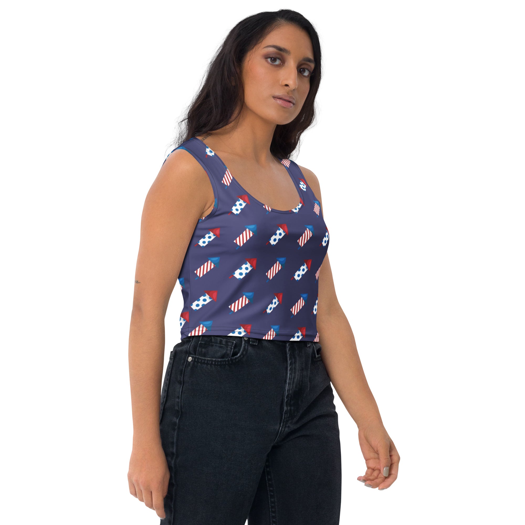 Women's Firework Rockets 4th of July Buttery Soft Crop Top- Quick-Drying UPF 50+ Stretch Top