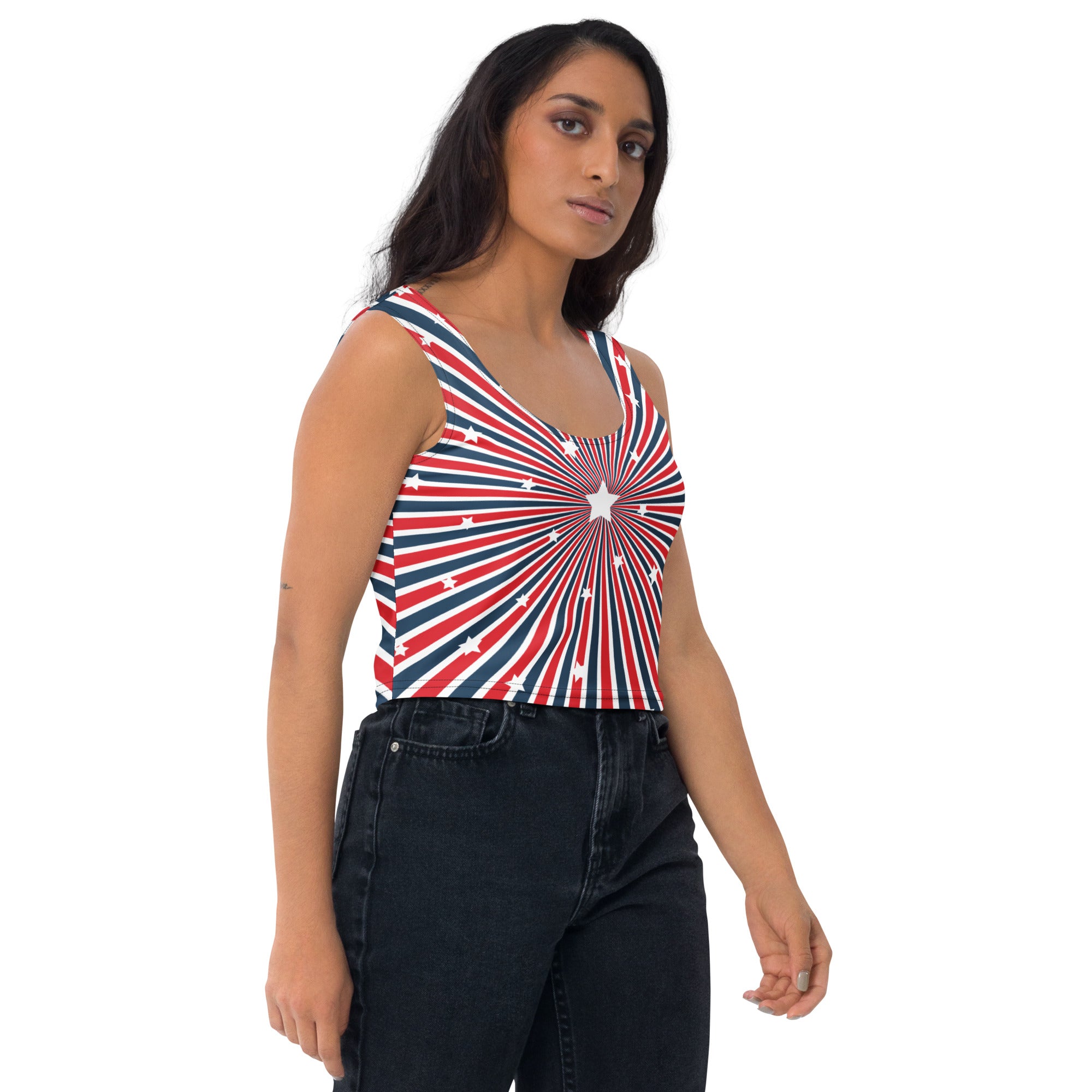 Women's Patriotic Starburst Buttery Soft Crop Top- Quick-Drying UPF 50+ Stretch Top