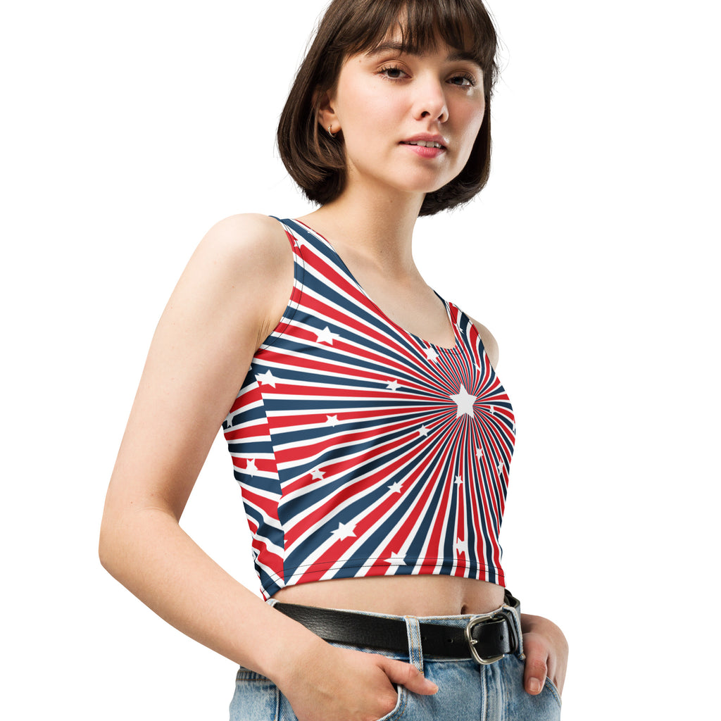 Women's Patriotic Starburst Buttery Soft Crop Top- Quick-Drying UPF 50+ Stretch Top