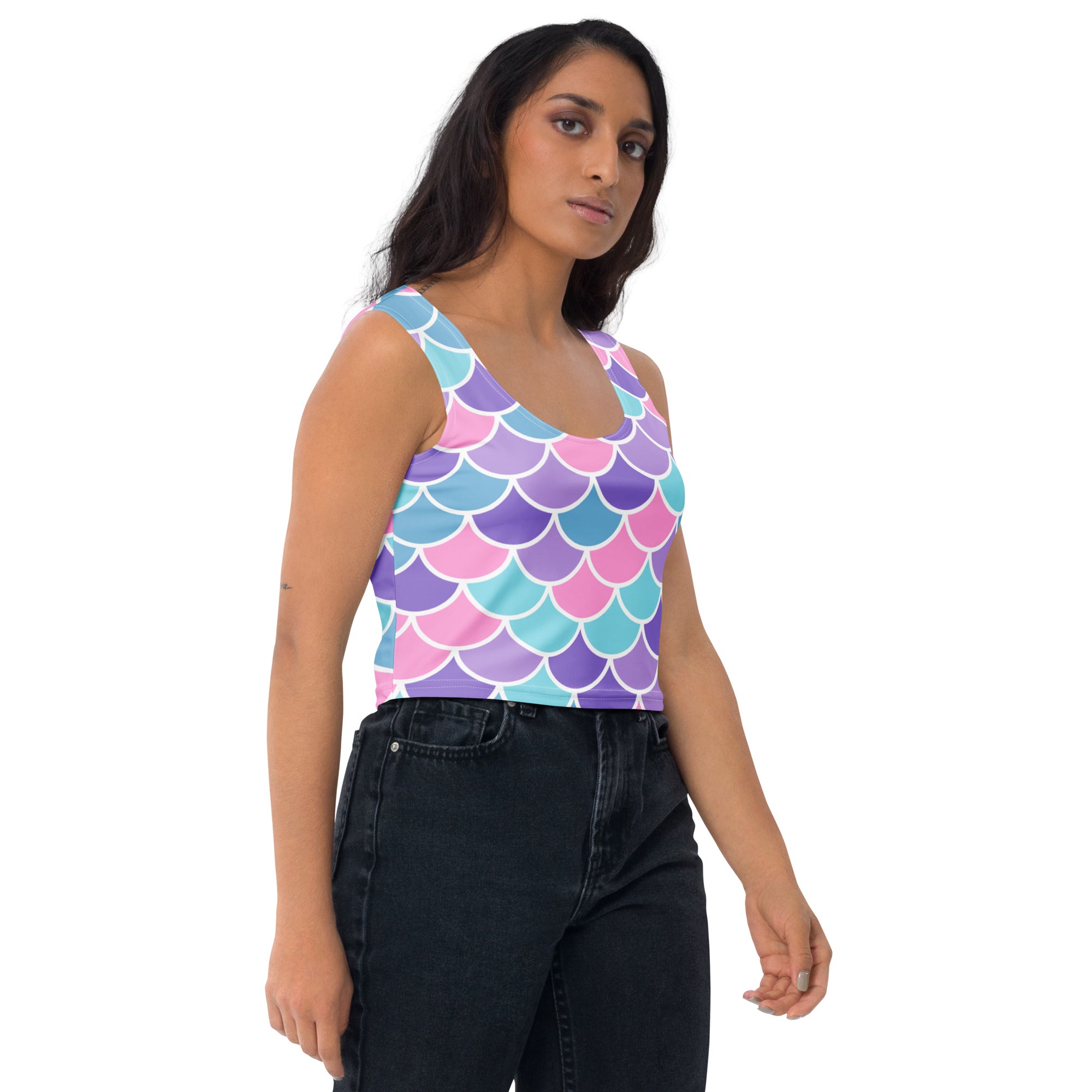 Women's Mermaid Scale Buttery Soft Crop Top- Quick-Drying UPF 50+ Stretch Top