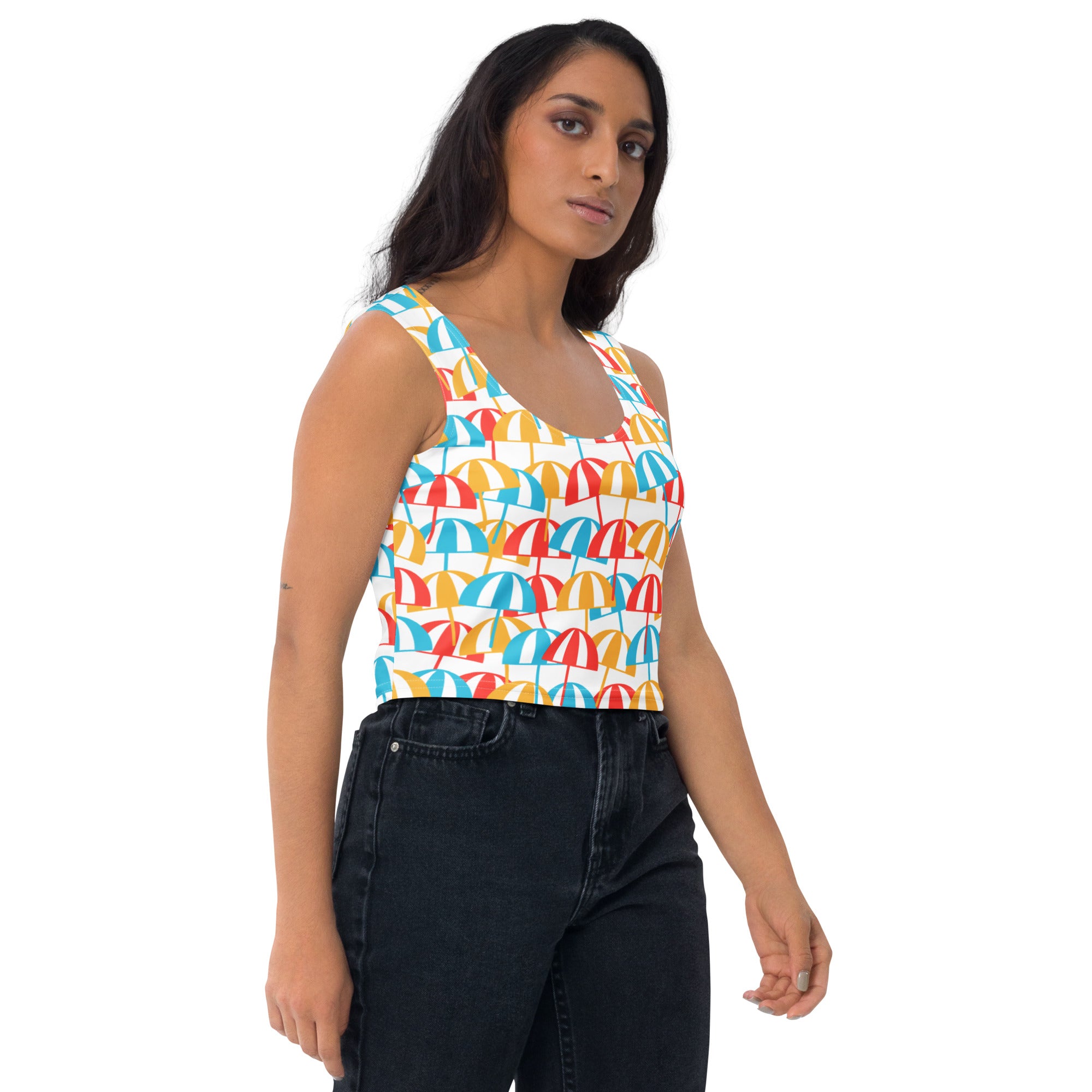 Women's Beach Umbrella Buttery Soft Crop Top- Quick-Drying UPF 50+ Stretch Top