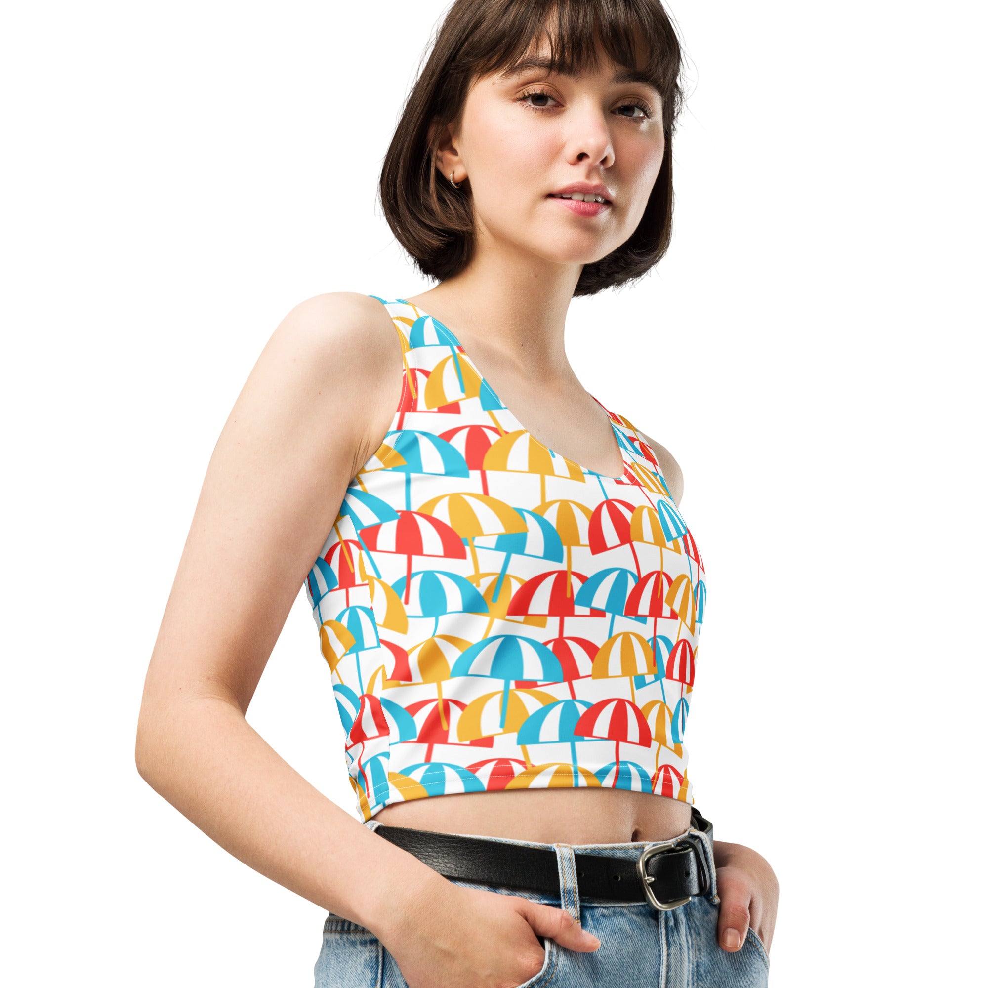 Women's Beach Umbrella Buttery Soft Crop Top- Quick-Drying UPF 50+ Stretch Top
