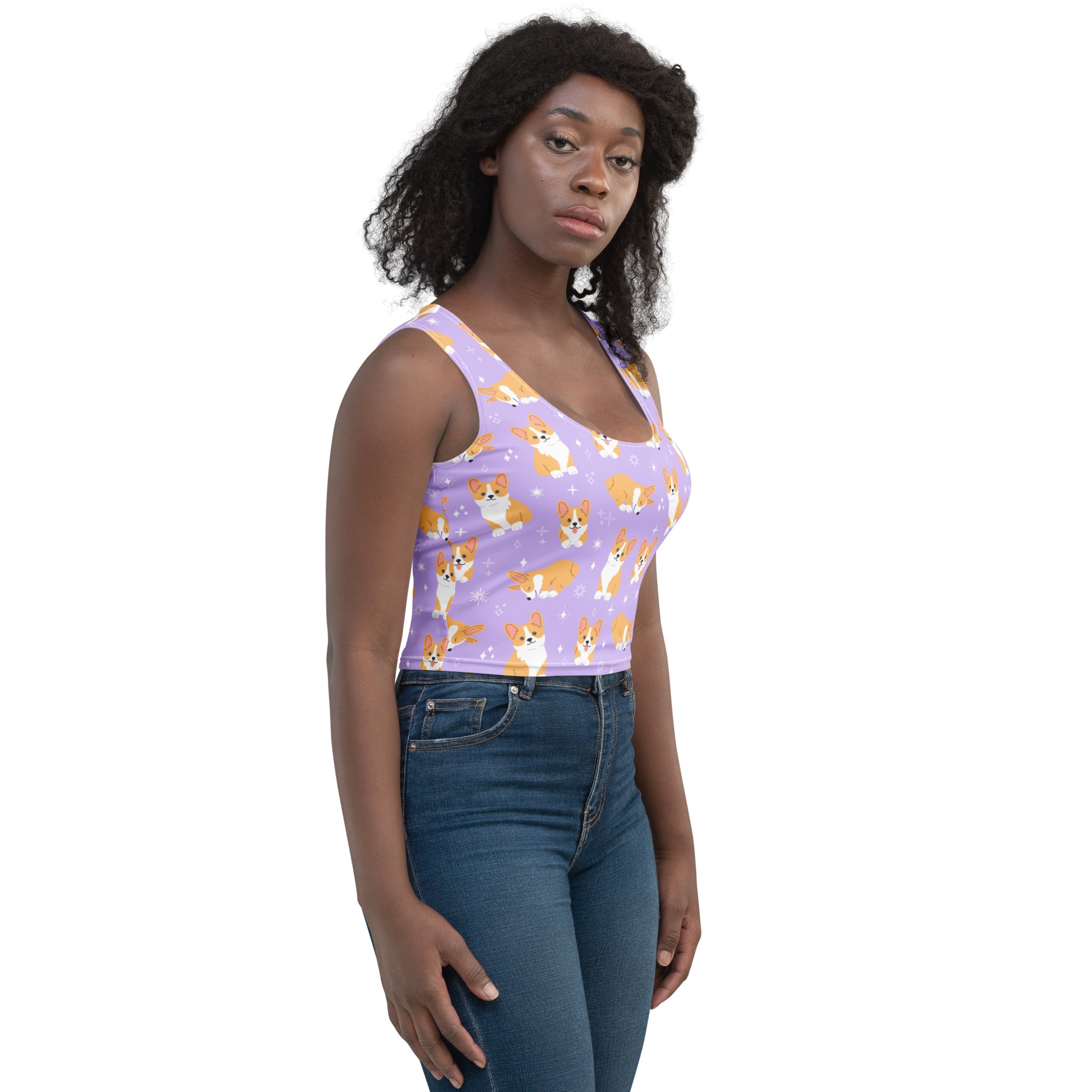 Women's Purple Corgi Dog Buttery Soft Crop Top- Quick-Drying UPF 50+ Stretch Top