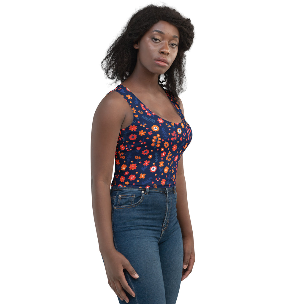 Women's Navy Floral Buttery Soft Crop Top- Quick-Drying UPF 50+ Stretch Top