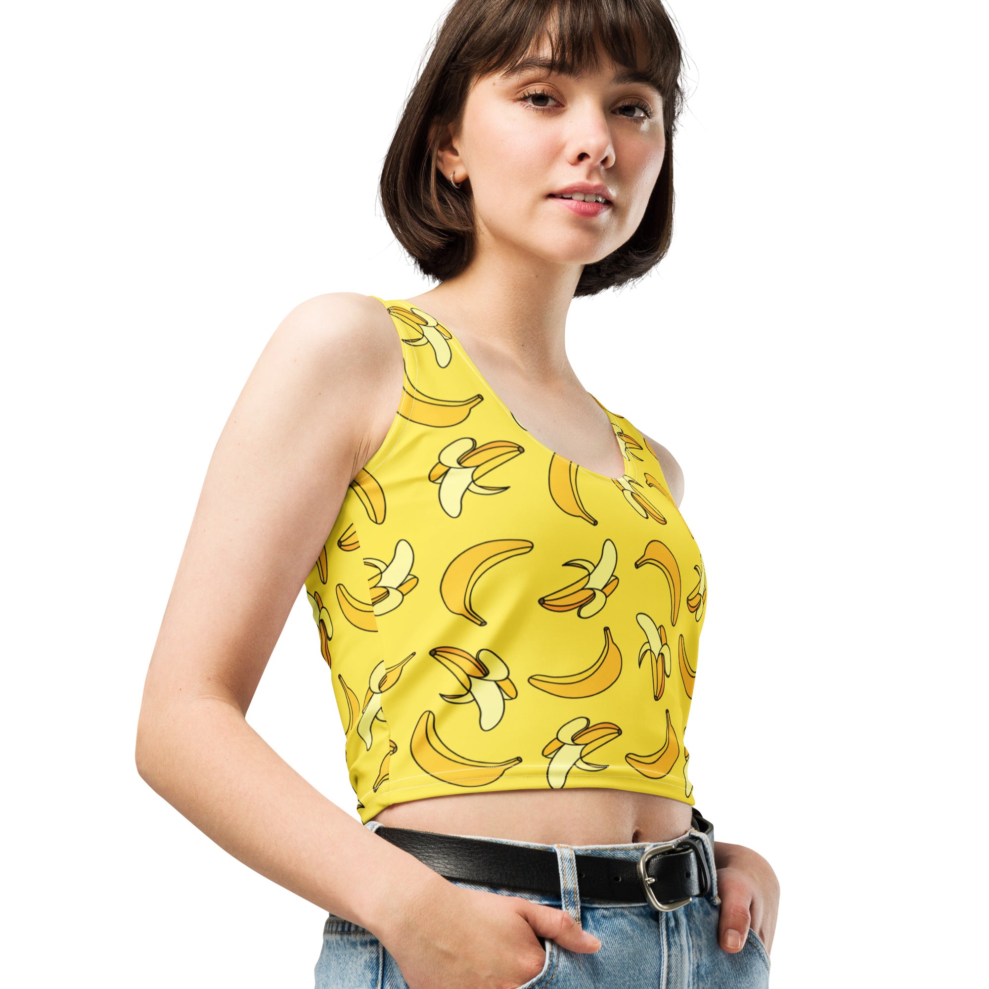 Women's Yellow Banana Buttery Soft Crop Top- Quick-Drying UPF 50+ Stretch Top