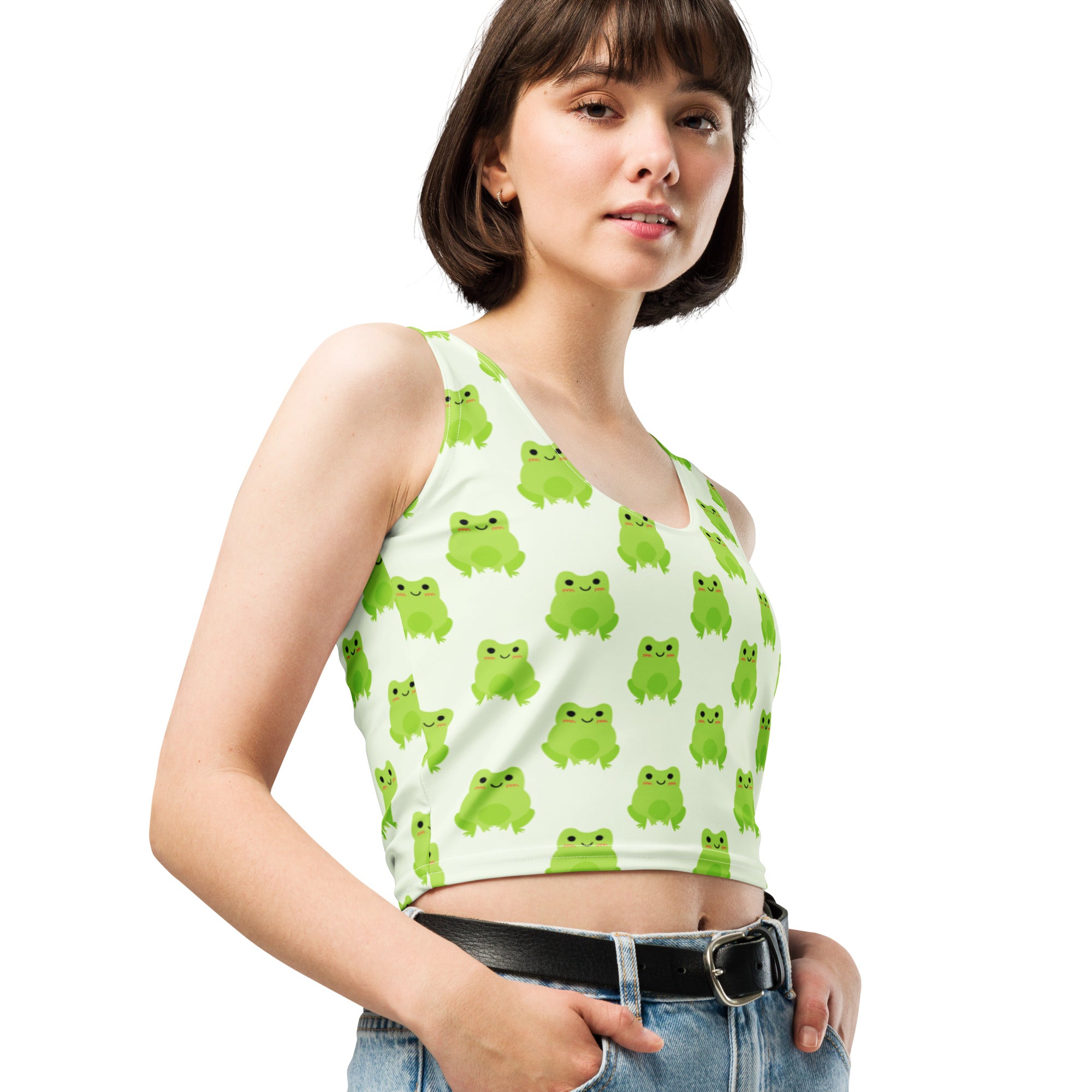 Women's Green Frog Buttery Soft Crop Top- Quick-Drying UPF 50+ Stretch Top