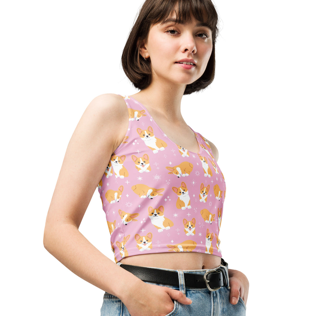 Women's Pink Corgi Dog Buttery Soft Crop Top- Quick-Drying UPF 50+ Stretch Top