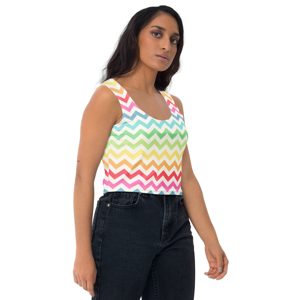 Women's Colorful Chevron Stripe Buttery Soft Crop Top- Quick-Drying UPF 50+ Stretch Top