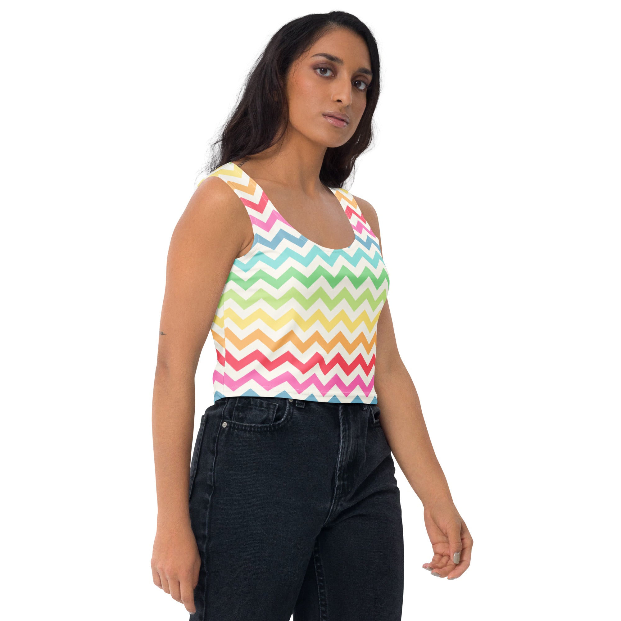Women's Colorful Chevron Stripe Buttery Soft Crop Top- Quick-Drying UPF 50+ Stretch Top