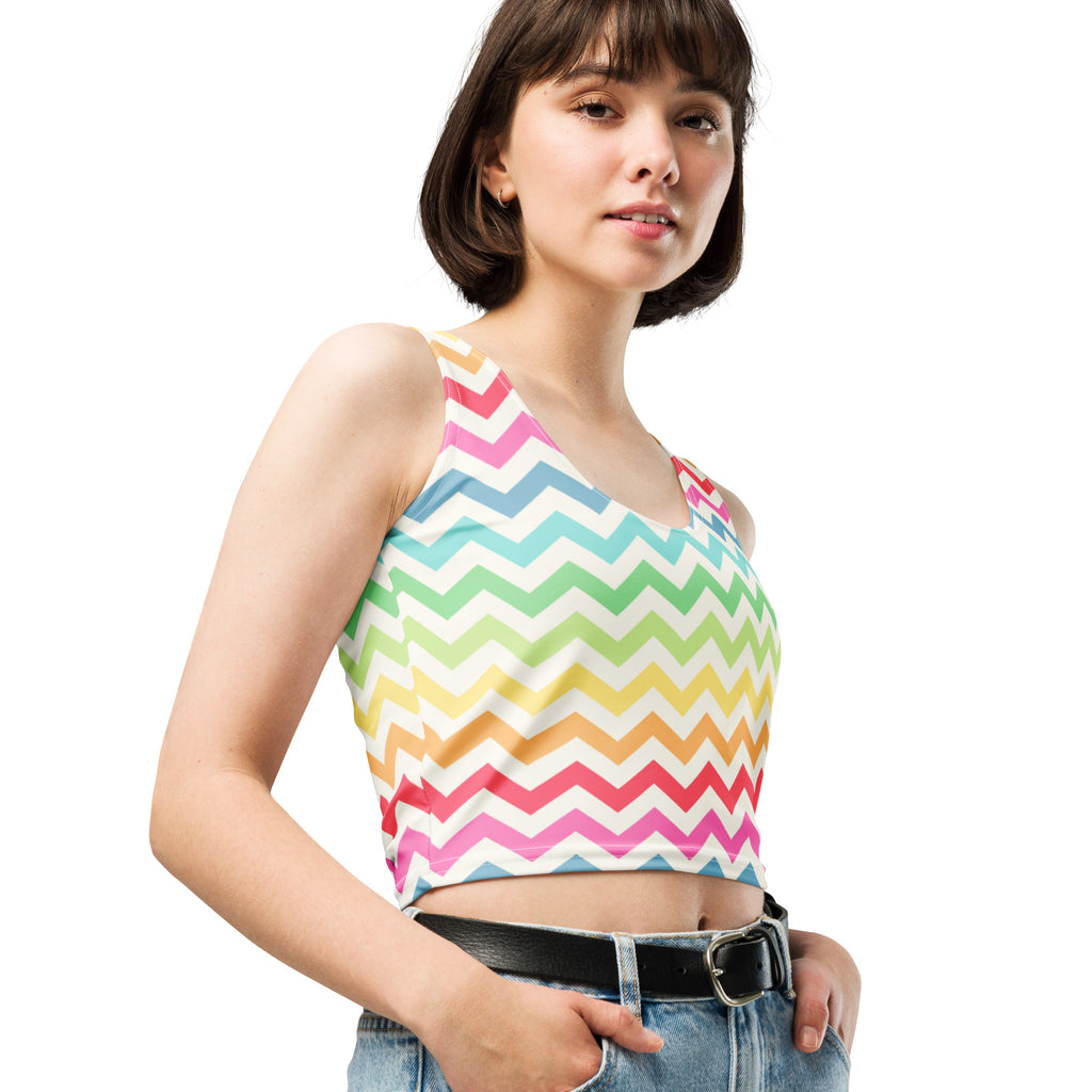 Women's Colorful Chevron Stripe Buttery Soft Crop Top- Quick-Drying UPF 50+ Stretch Top