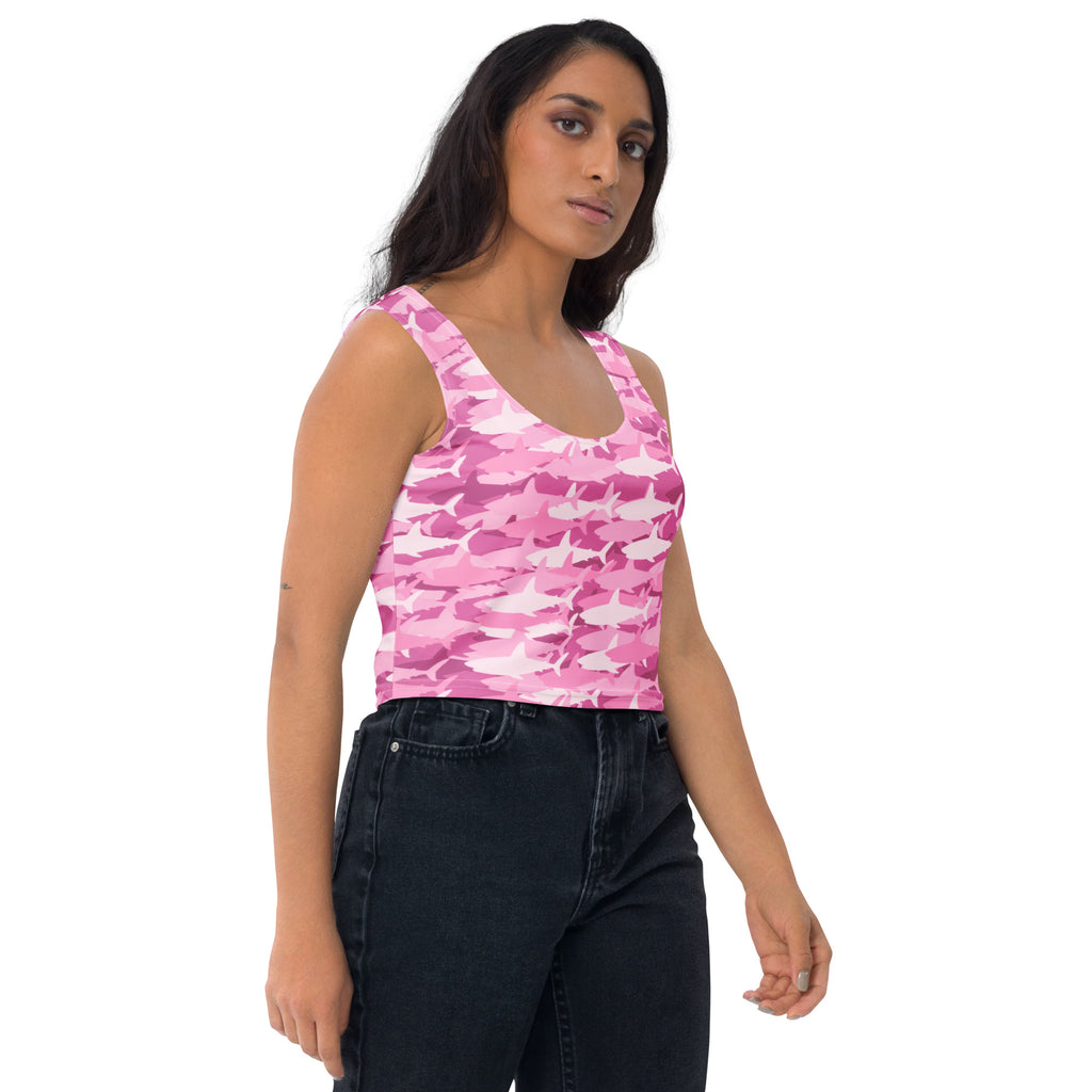 Women's Pink Shark Camouflage Buttery Soft Crop Top- Quick-Drying UPF 50+ Stretch Top