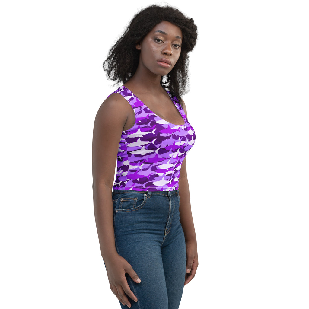 Women's Purple Shark Camouflage Buttery Soft Crop Top- Quick-Drying UPF 50+ Stretch Top