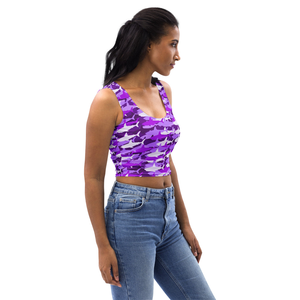 Women's Purple Shark Camouflage Buttery Soft Crop Top- Quick-Drying UPF 50+ Stretch Top