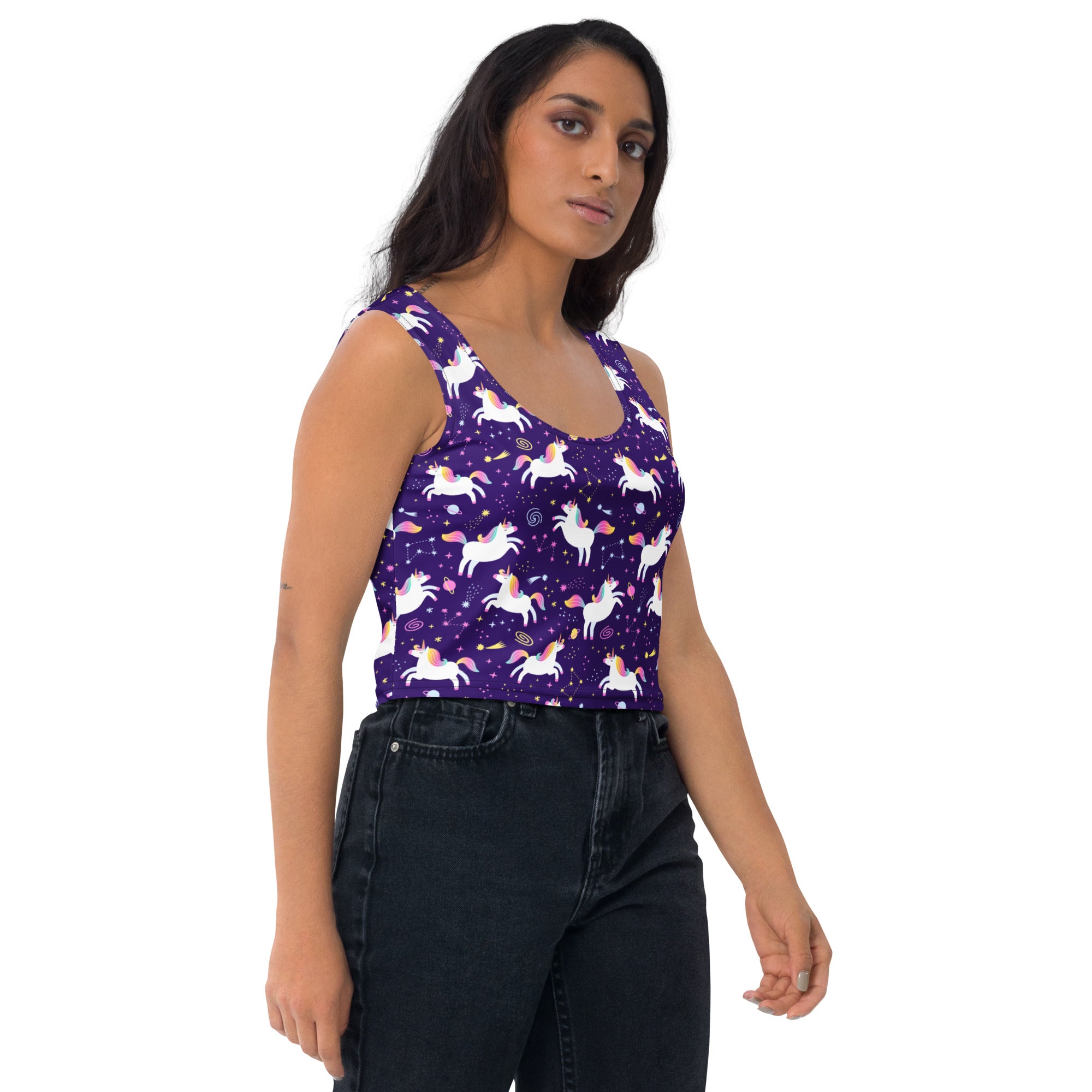 Women's Unicorn Galaxy Buttery Soft Crop Top- Quick-Drying UPF 50+ Stretch Top