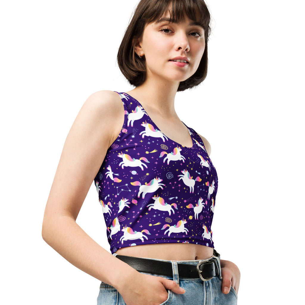 Women's Unicorn Galaxy Buttery Soft Crop Top- Quick-Drying UPF 50+ Stretch Top