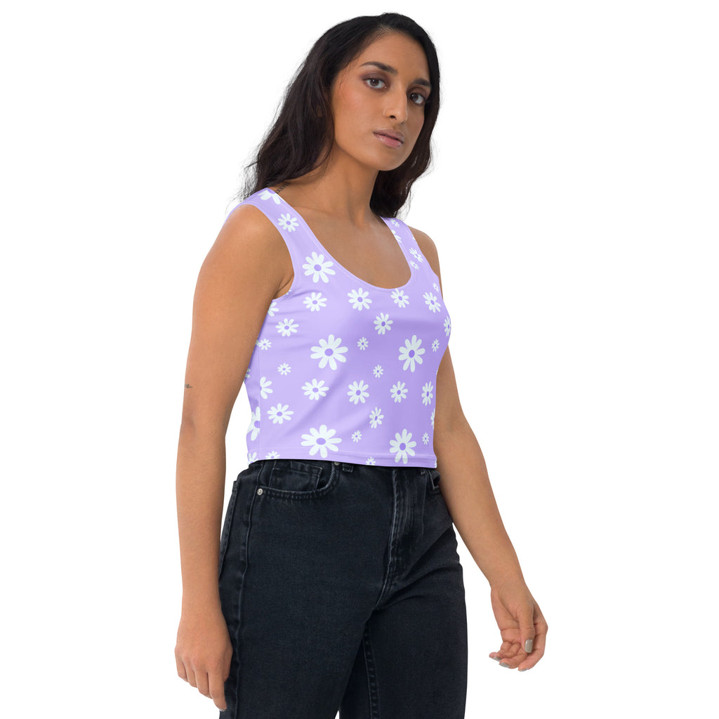 Women's Lavender Daisy Buttery Soft Crop Top- Quick-Drying UPF 50+ Stretch Top