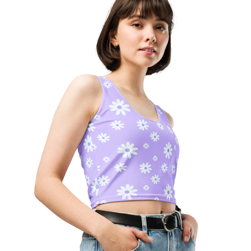Women's Lavender Daisy Buttery Soft Crop Top- Quick-Drying UPF 50+ Stretch Top