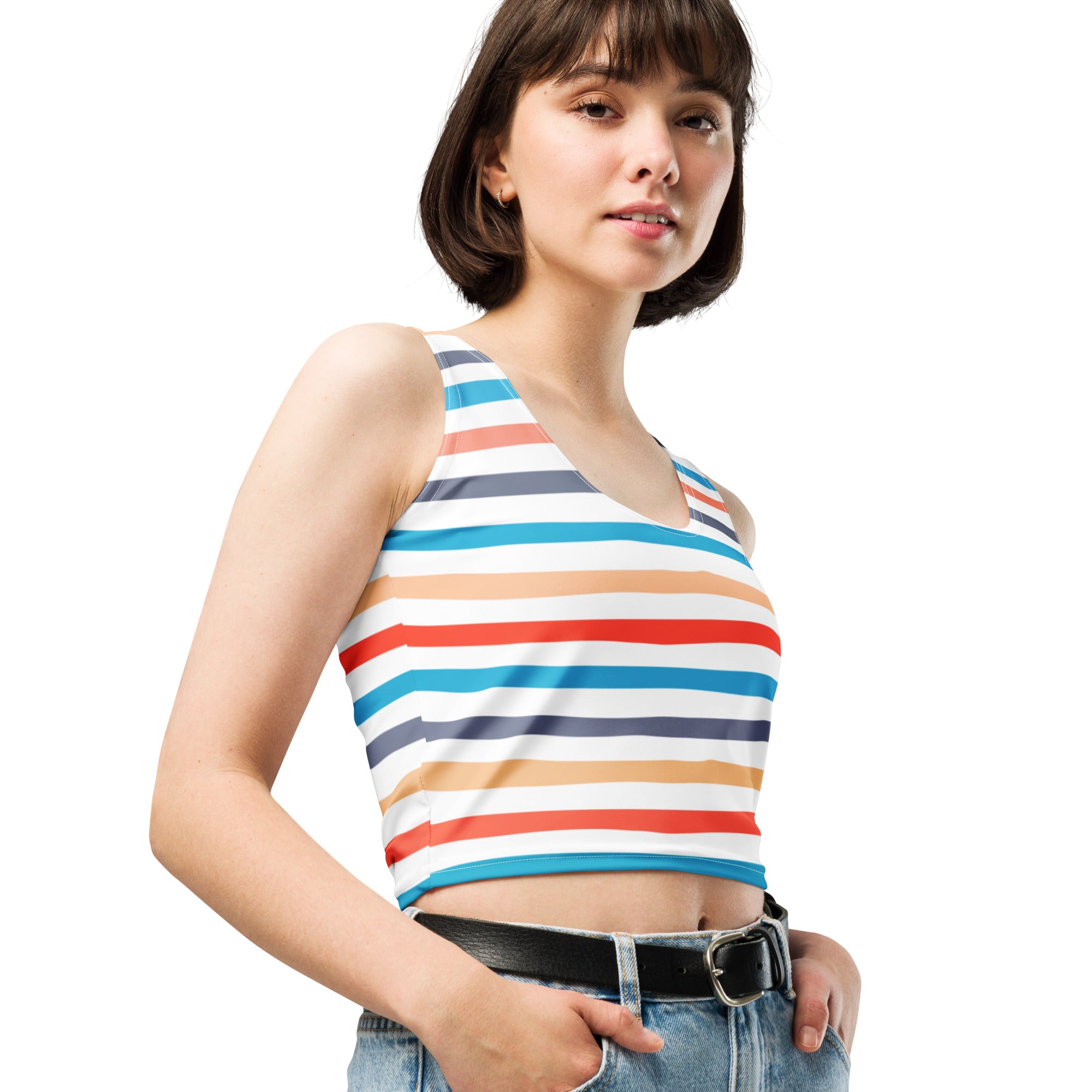 Women's Retro Beach Stripe Buttery Soft Crop Top- Quick-Drying UPF 50+ Stretch Top