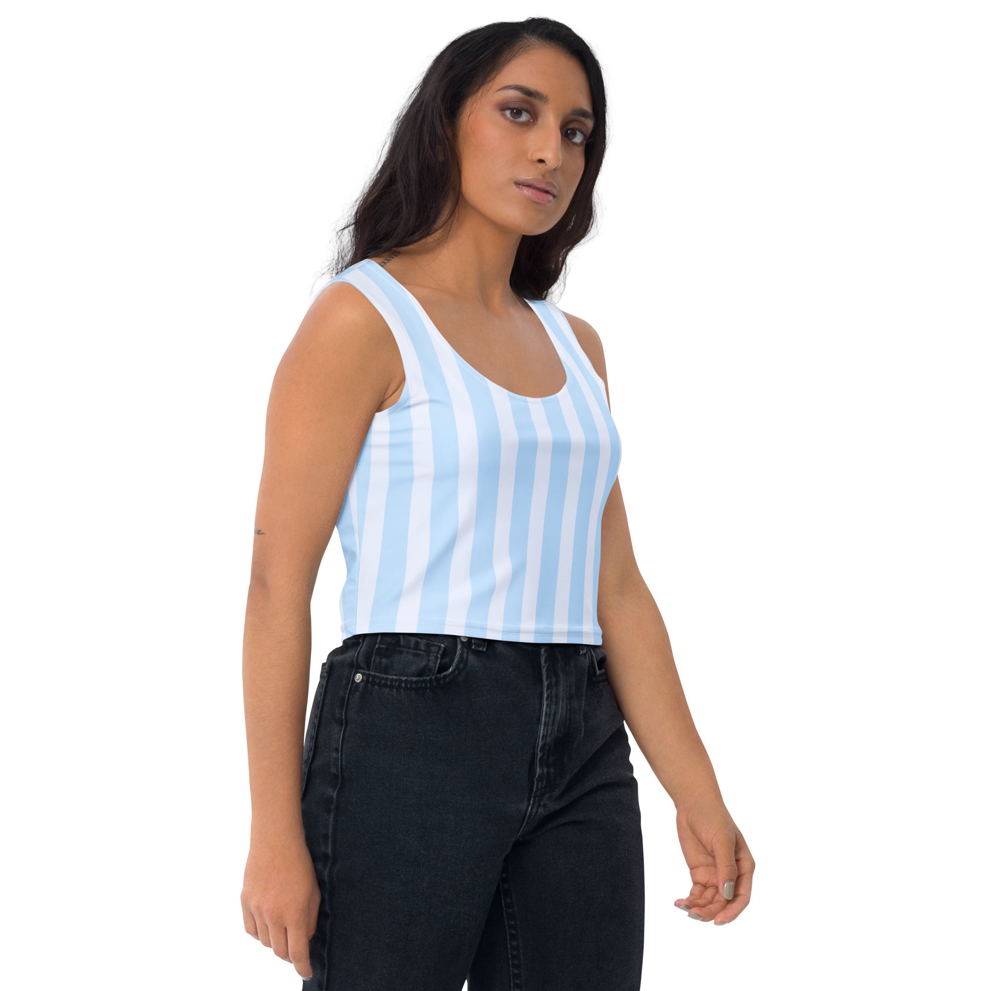 Women's Blue Stripe Buttery Soft Crop Top- Quick-Drying UPF 50+ Stretch Top
